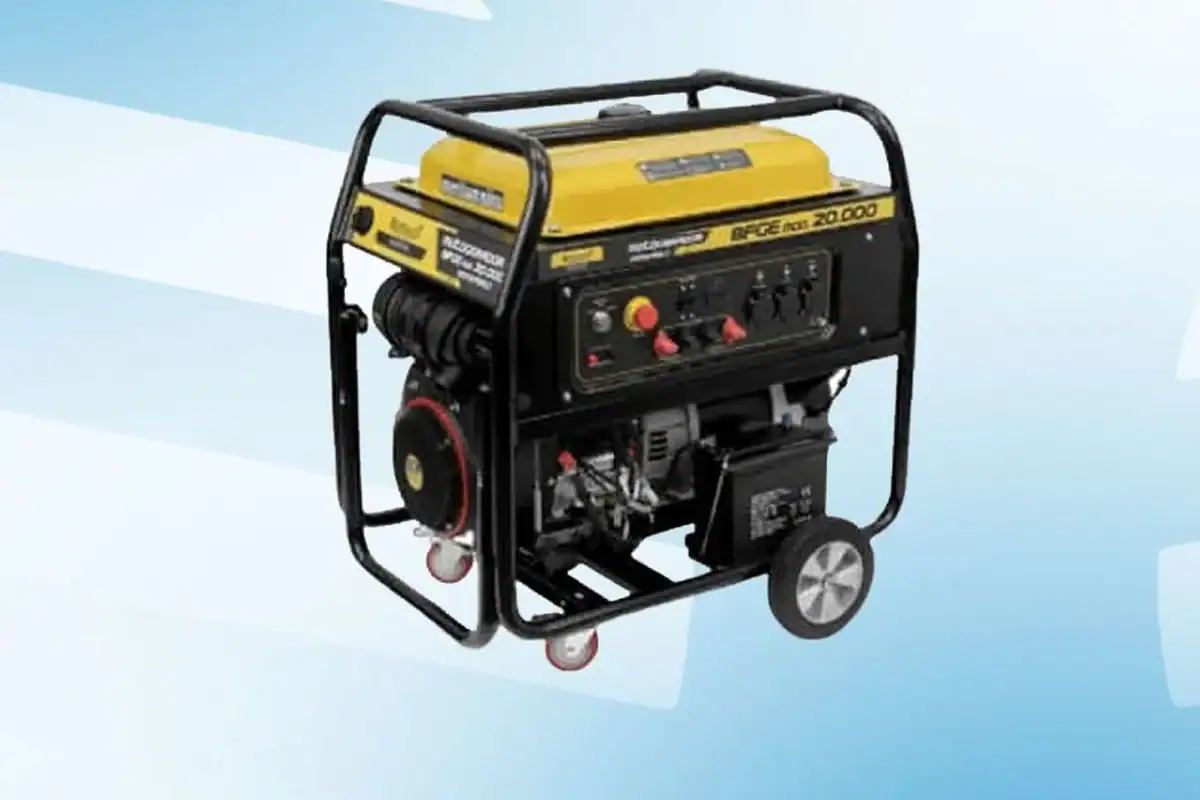 Gerador a gasolina BFGE de 24 kVA disponível para locação na Prático